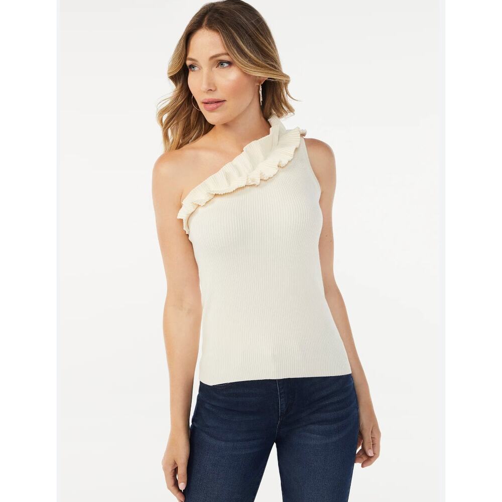 Sofia Jeans Womens 2XL One Shoulder Ruffle Sweater Tank Shirt Top Blouse knit